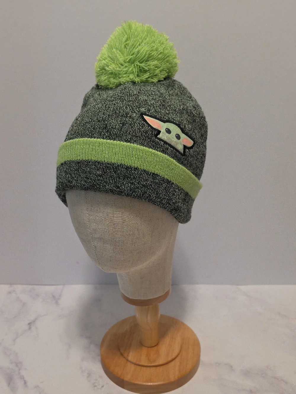 Star Wars Grey & Lime Pom Pom Beanie with Baby Yoda Patch